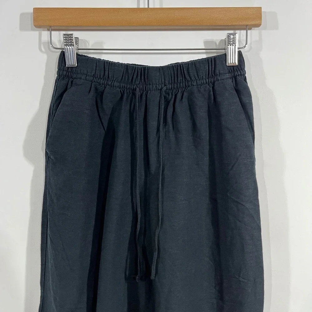 H&M Euro Summer Fisherman Linen Blend Elastic Waist Wide Leg Crop Pants Women XS